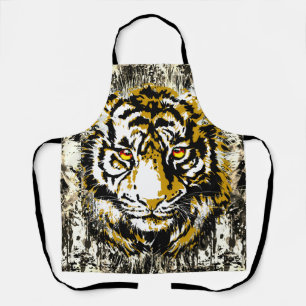 Beige Tiger Apron - Beige Tiger Head Drawing