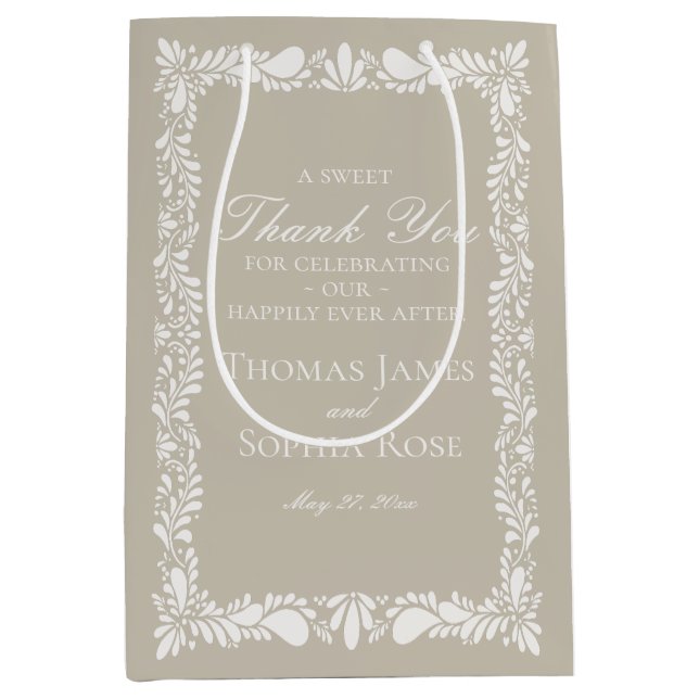 Beige Tile Talavera Spanish Fiesta Wedding Favours Medium Gift Bag (Front)