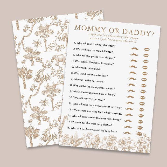 Beige Toile Baby Shower Mommy or Daddy Game Card (Beige Toile Baby Shower Mommy or Daddy Game Card)