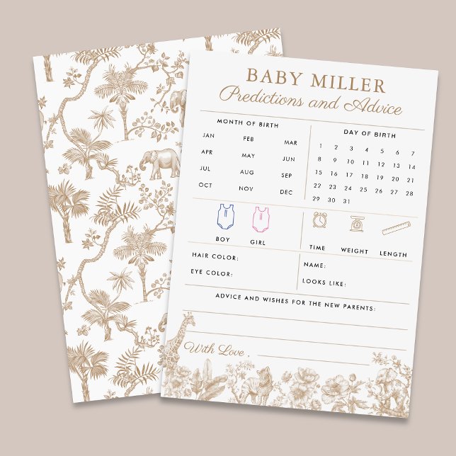 Beige Toile Baby Shower Predictions Advice Card (Beige Toile Baby Shower Predictions Advice Card)