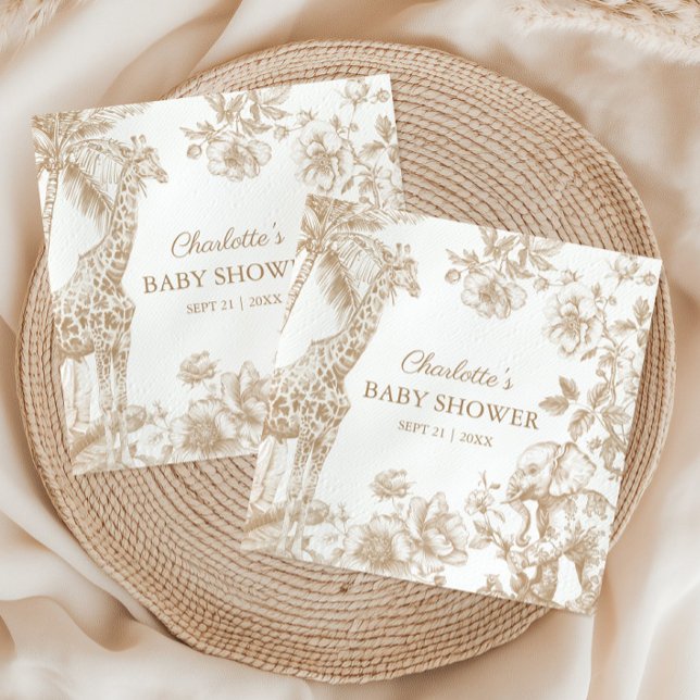Beige Toile de Jouy Safari Animals Baby Shower Napkin (Creator Uploaded)