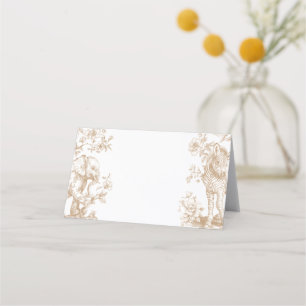 Beige Toile Safari Diaper Raffle Baby Shower Place Card