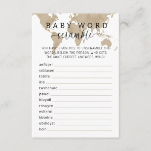 Beige Travel Theme Baby Shower Word Scramble Card