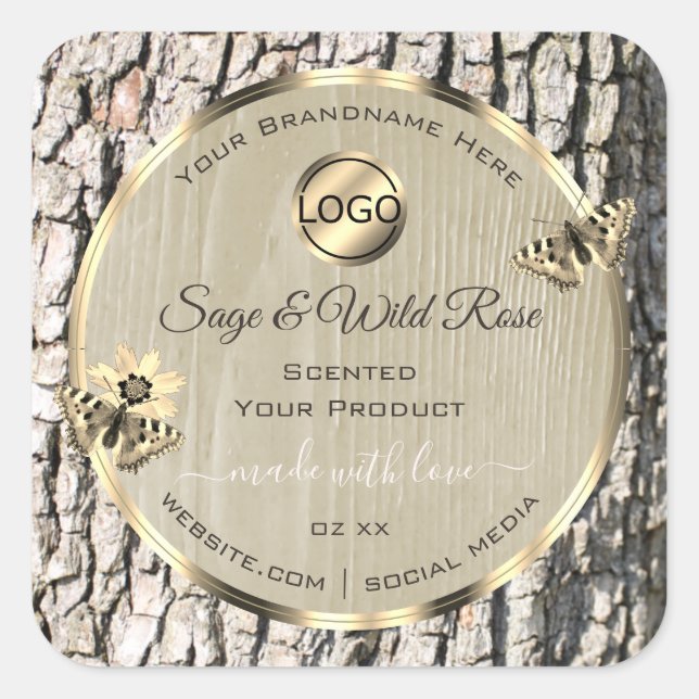Beige Tree Bark Gold Frame Product Labels Add Logo (Front)