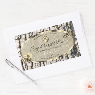Beige Tree Bark Gold Frame Product Labels Add Logo