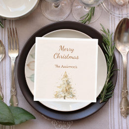 Beige tree snow script Christmas luncheon Napkin