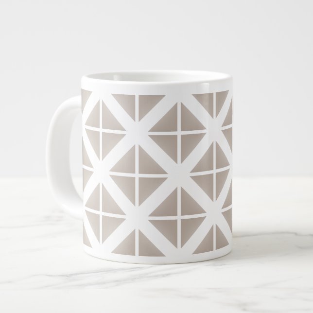 Beige Trendy Triangle Pattern Large Coffee Mug (Front Left)