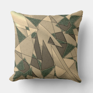 Beige triangular cutout on 'dark green background' cushion