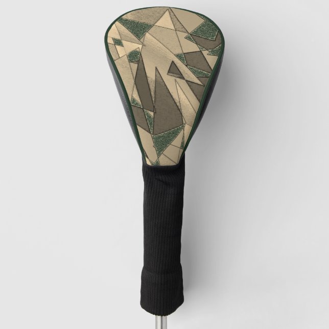 Beige triangular cutout on 'dark green background' golf head cover (Front)
