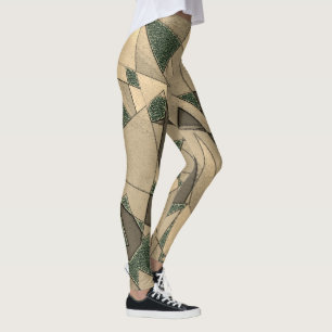 Beige triangular cutout on 'dark green background' leggings