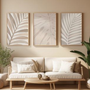 Beige Tropical Leaf Set – Japandi Art
