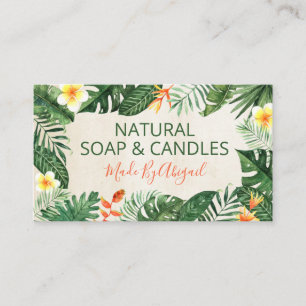 Beige Tropical Leaves Handmade Soap And Candles Business Card