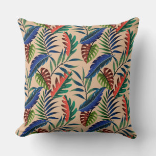 Beige Tropical Leaves Pattern Cushion