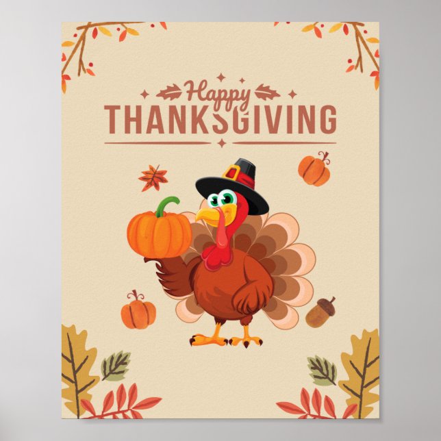 Beige Turkey Happy Thanksgiving Poster (Front)