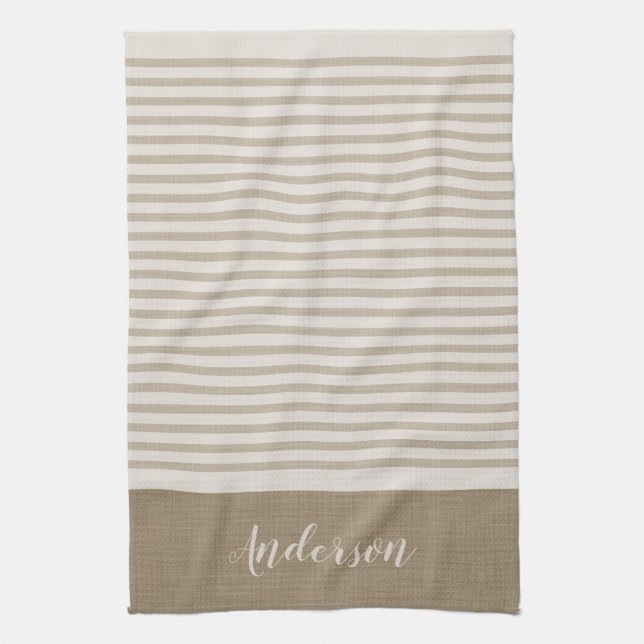 Beige Turkish Stripes Monogram | Farmhouse Tea Towel (Vertical)