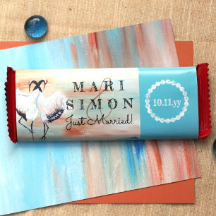 Beige Turquoise Cranes Wedding Candy Bar Wrapper