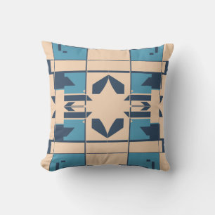 Beige Turquoise Navy Mediterranean Large Mosaics Cushion