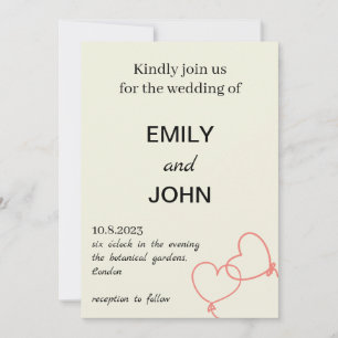 Beige Two Red Hearts Wedding Invitation
