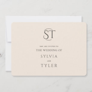 Beige Typography Crest Monogram Wedding Invitation