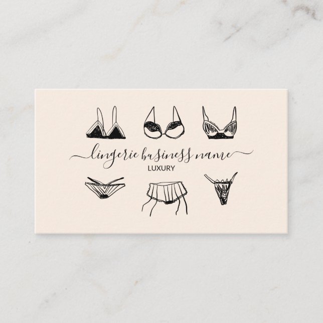 Beige underwear fashion shop Lingerie Business Card (Front)