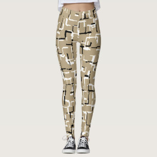 Beige Unique Black and White Pattern Leggings
