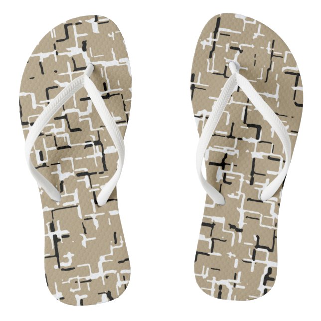 Beige Unique Black and White Pattern  Thongs (Footbed)