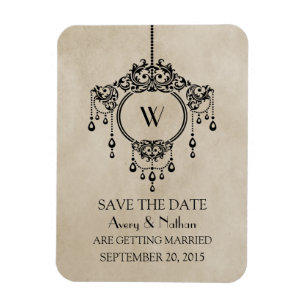 Beige Vintage Chandelier Save the Date Magnet
