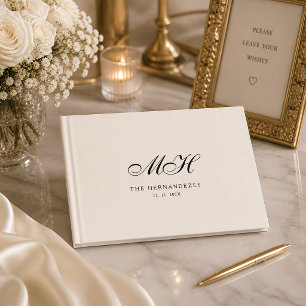 Beige Vintage Elegant Script Monogram Wedding Guest Book