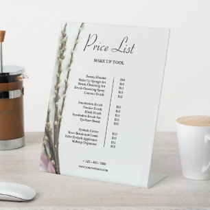 Beige Vintage Floral Makeup Price List Pedestal Sign