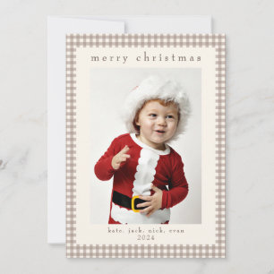 Beige Vintage Gingham Photo Card for Christmas