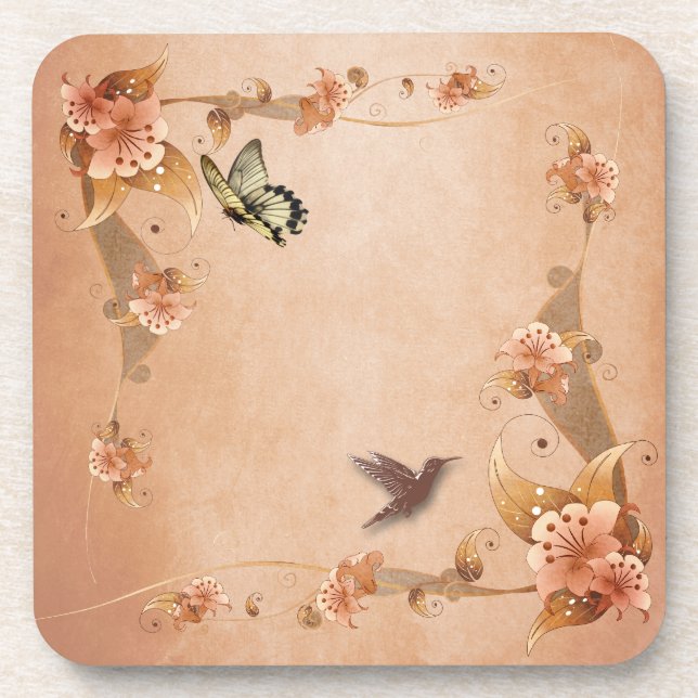 Beige Vintage Lilies Coaster (Front)