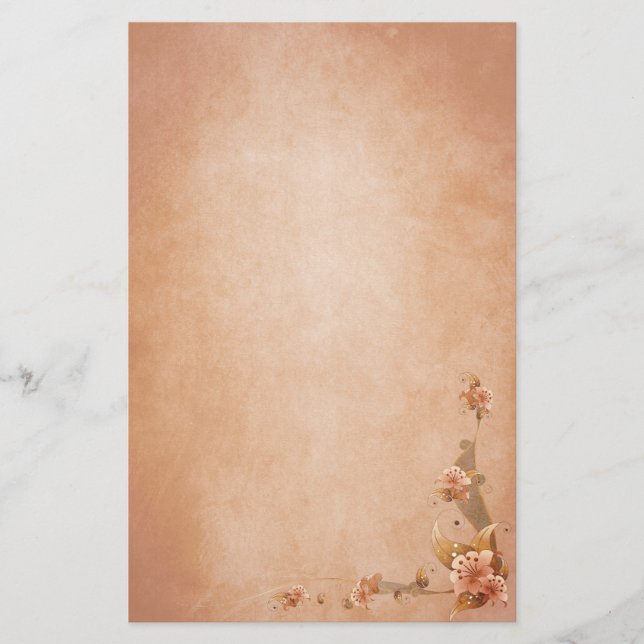 Beige Vintage Lilies Stationery (Front)