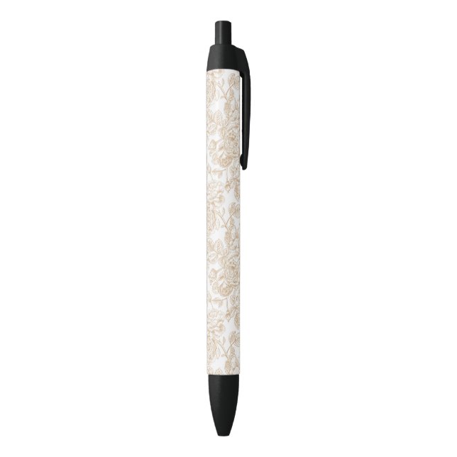 Beige Vintage Rose Flower Pattern Black Ink Pen (Bottom (Vertical))