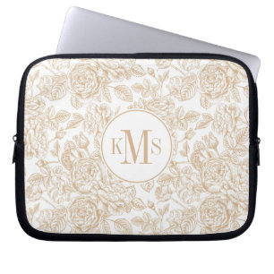 Beige Vintage Rose Flower Pattern Laptop Sleeve