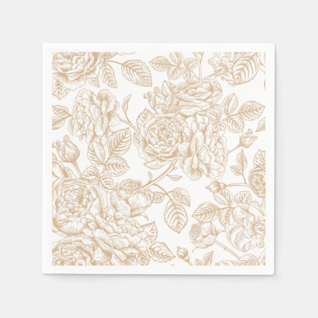 Beige Vintage Rose Flower Pattern Napkin (Front)