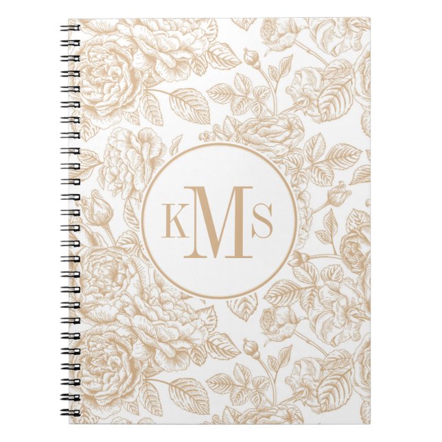 Beige Vintage Rose Flower Pattern Notebook (Front)