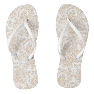 Beige Vintage Rose Flower Pattern Thongs