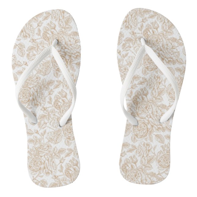Beige Vintage Rose Flower Pattern Thongs (Footbed)