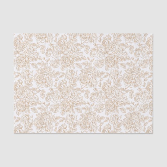 Beige Vintage Rose Flower Pattern Tissue Paper (Front)