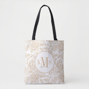 Beige Vintage Rose Flower Pattern Tote Bag