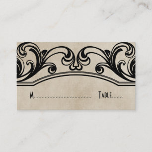 Beige Vintage Swirls Place Card