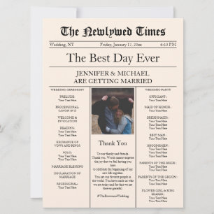 Beige Vintage Traditional Newspaper Wedding Invitation