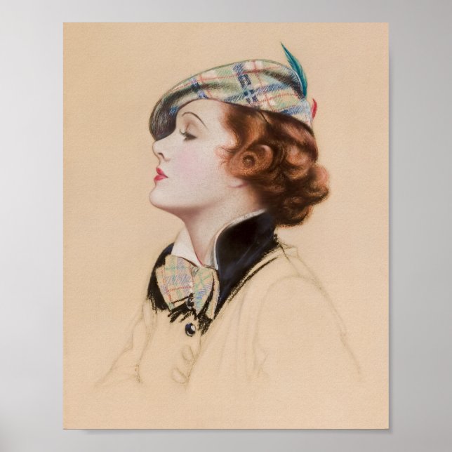 Beige Vintage Woman Portrait Art Print Poster (Front)