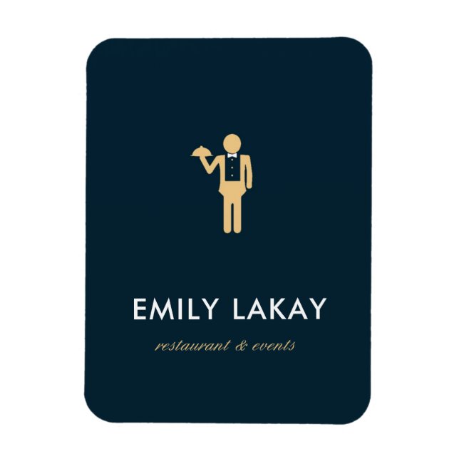 Beige waiter silhouette blue magnet (Vertical)