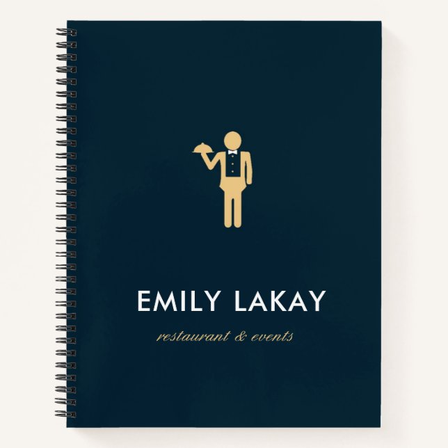 Beige waiter silhouette blue notebook (Front)