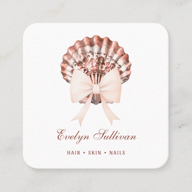 Beige watercolor bow seashell logo business card (Front)