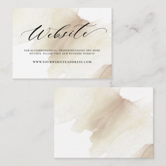 Beige Watercolor Earthy Blooms, Wedding Website Enclosure Card (Front/Back)