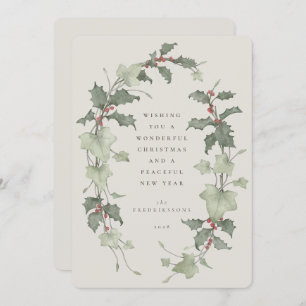 Beige Watercolor Holly & Ivy Holiday Card