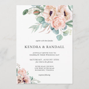 Beige Watercolor Poppies and Greenery Wedding Invitation