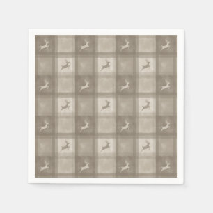 Beige Watercolor Texture Plaid And Deer Christmas Napkin